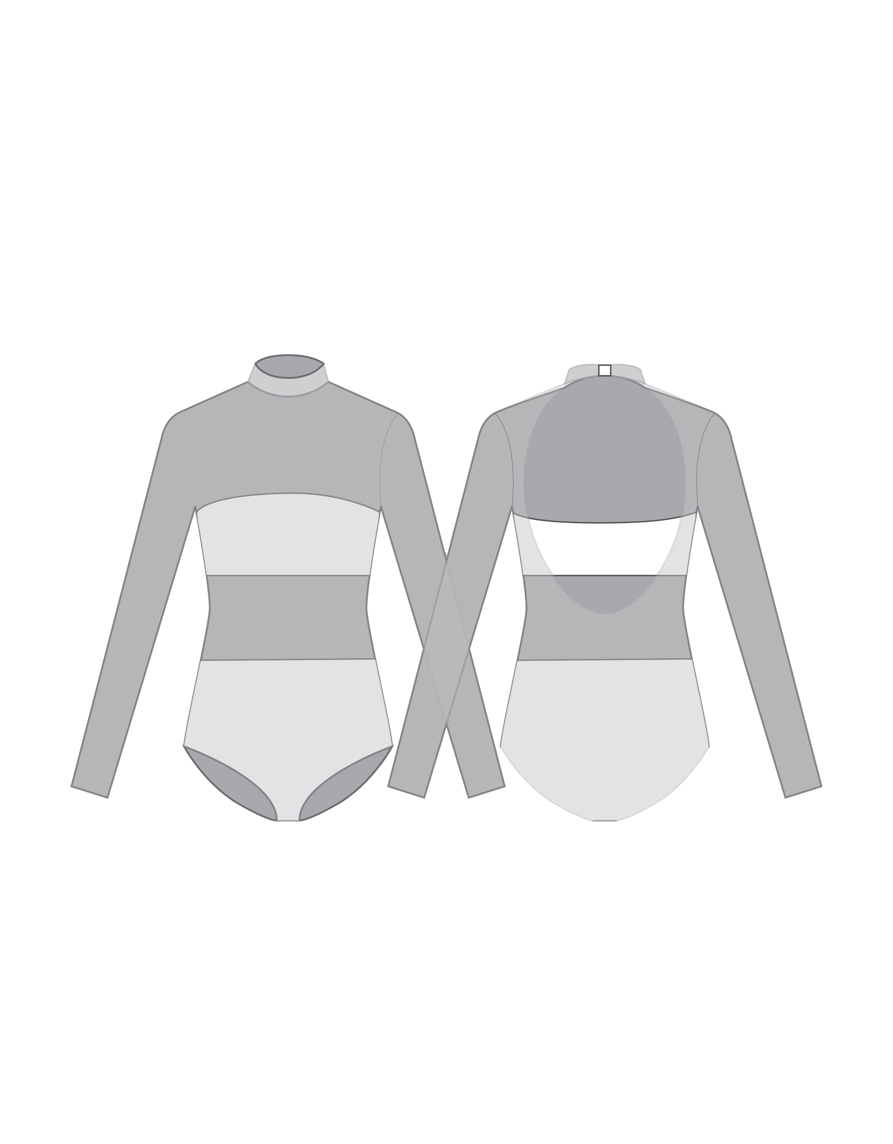 Custom Inked LS Tneck Open Back Mesh Leotard with Bandeau and Panty - Lycra & Mesh