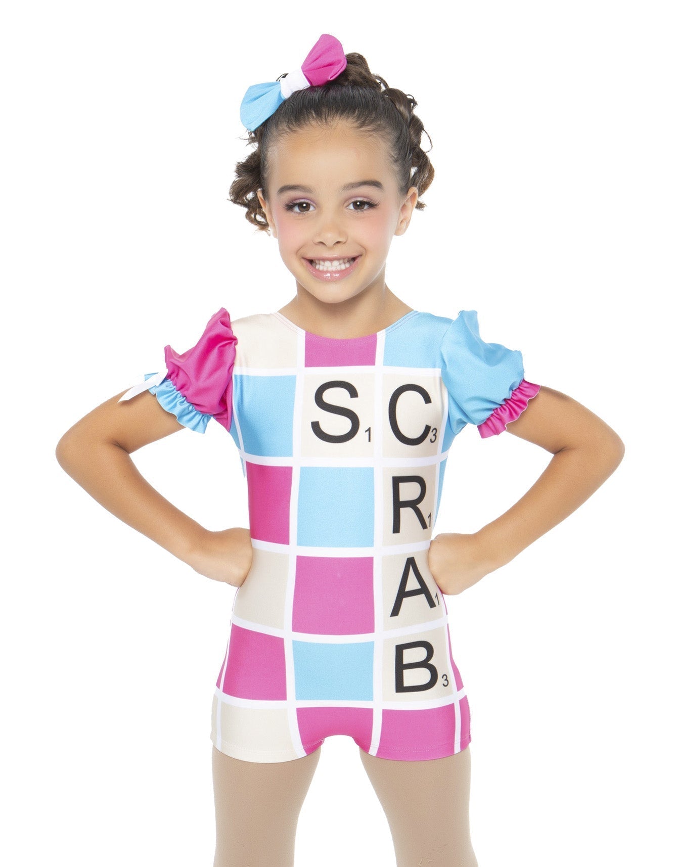Letters Puff Sleeve Biketard
