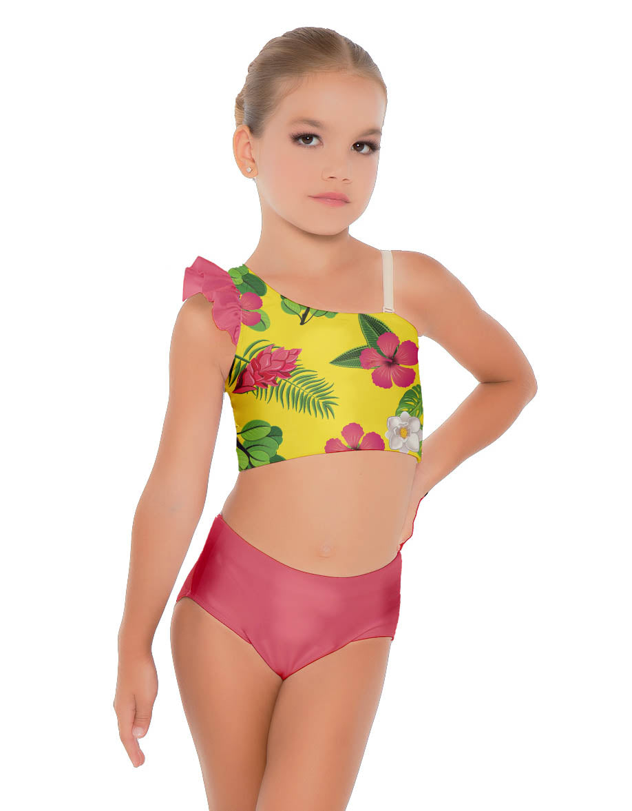 Tropicoco One Shoulder Crop with Gather Sleeve