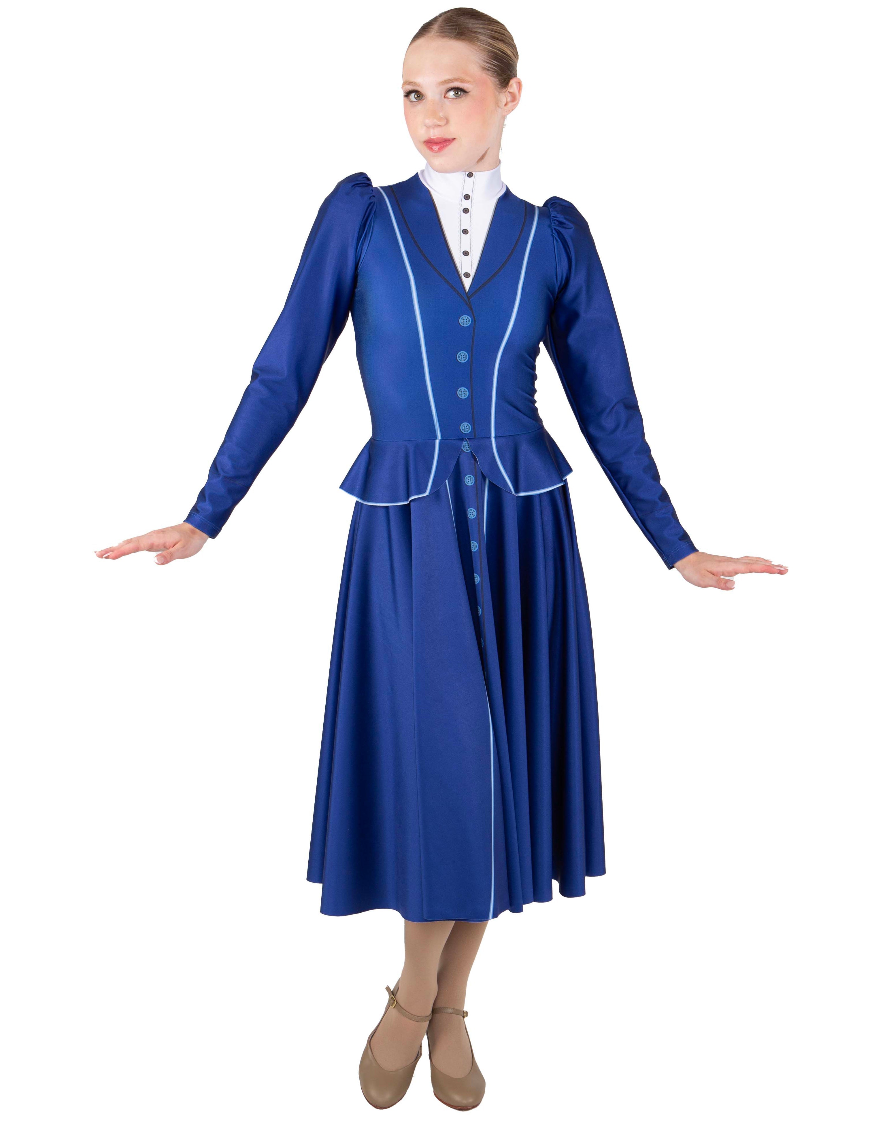 Mary Poppins LS Puff Sleeve TNeck Dress with Character Skirt and Peplum