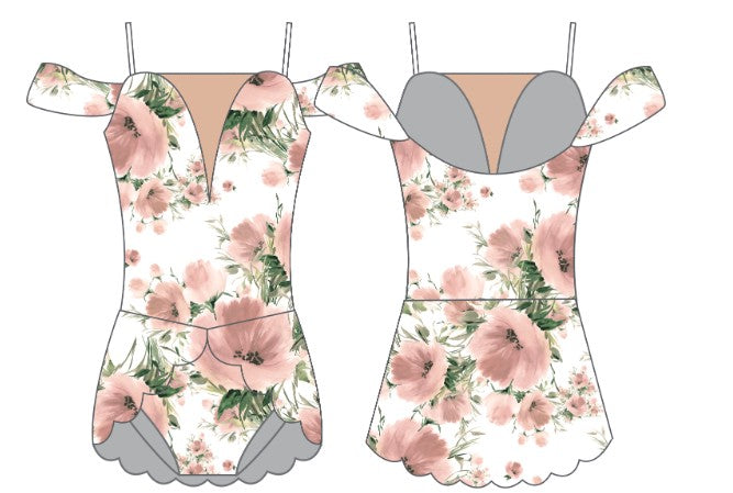 Pale Poppies Regal Leotard with Peplum and Sleeves