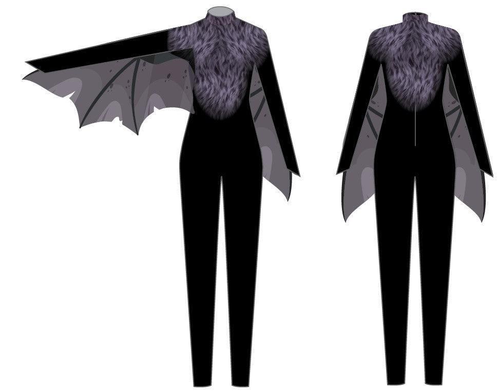 Custom Bats LS TNeck Zipper Back Unitard with Arm Wing