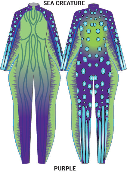 Custom Seuss SeaCreature LS Tneck Zipper Back Unitard with Fins