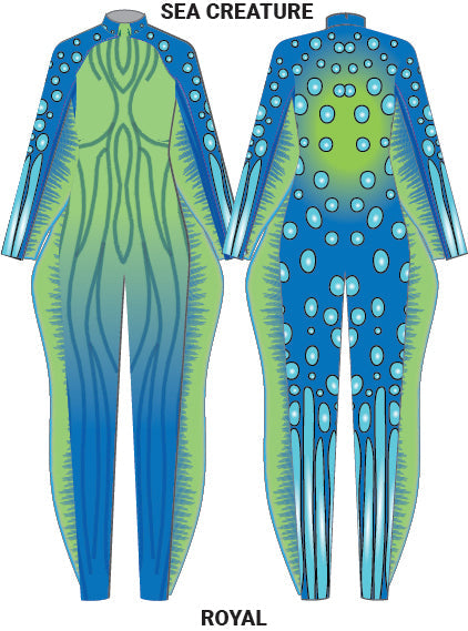 Custom Seuss SeaCreature LS Tneck Zipper Back Unitard with Fins