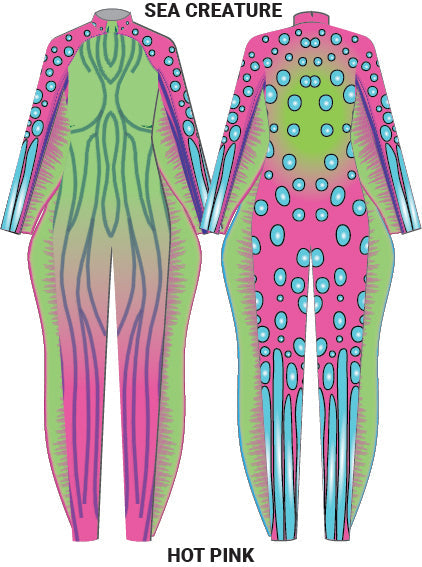 Custom Seuss SeaCreature LS Tneck Zipper Back Unitard with Fins