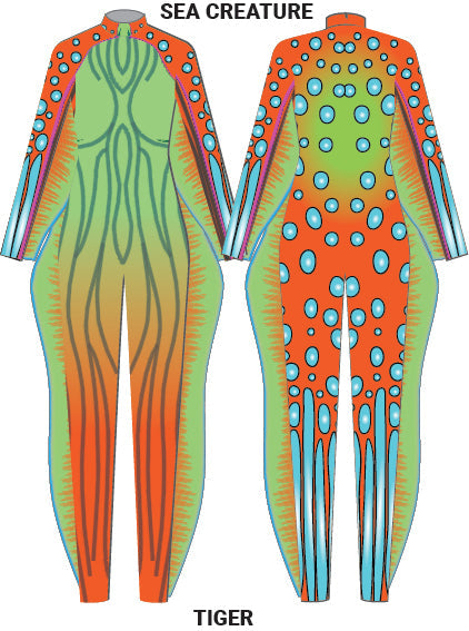 Custom Seuss SeaCreature LS Tneck Zipper Back Unitard with Fins