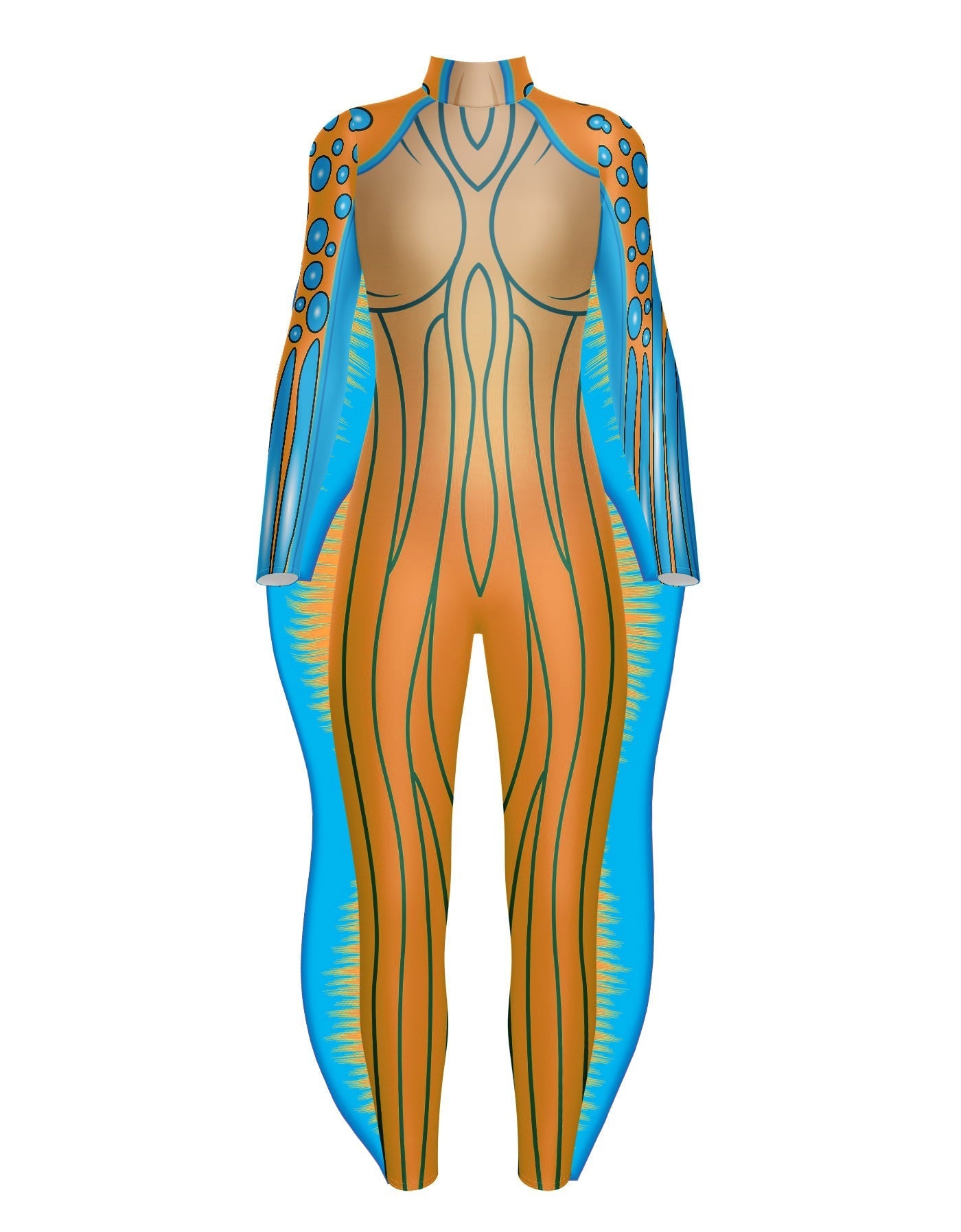 Sea Creature LS Tneck Zipper Back Unitard with Fins