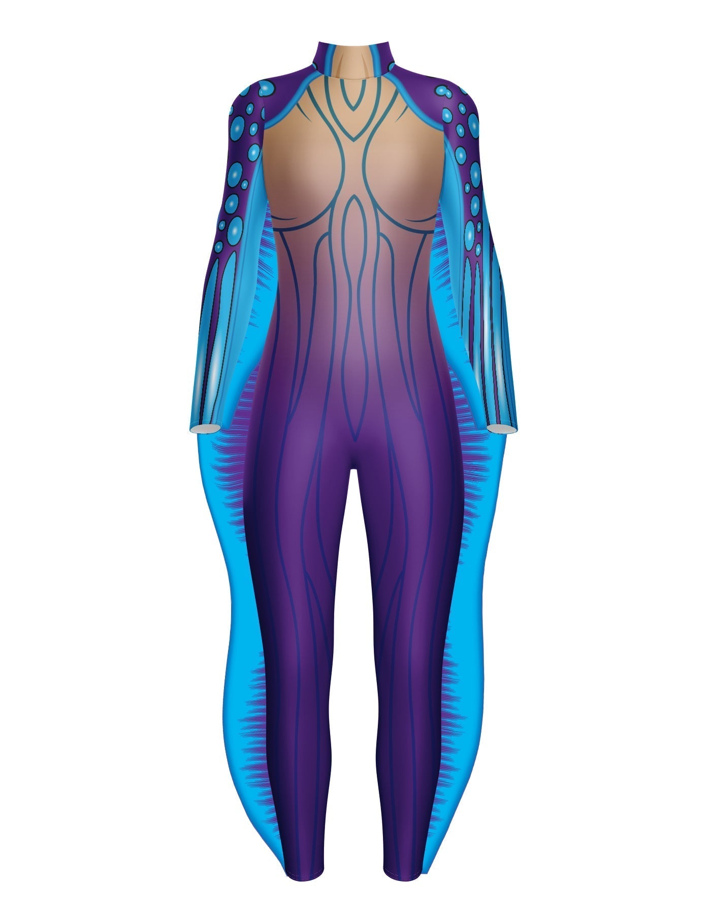 Sea Creature LS Tneck Zipper Back Unitard with Fins