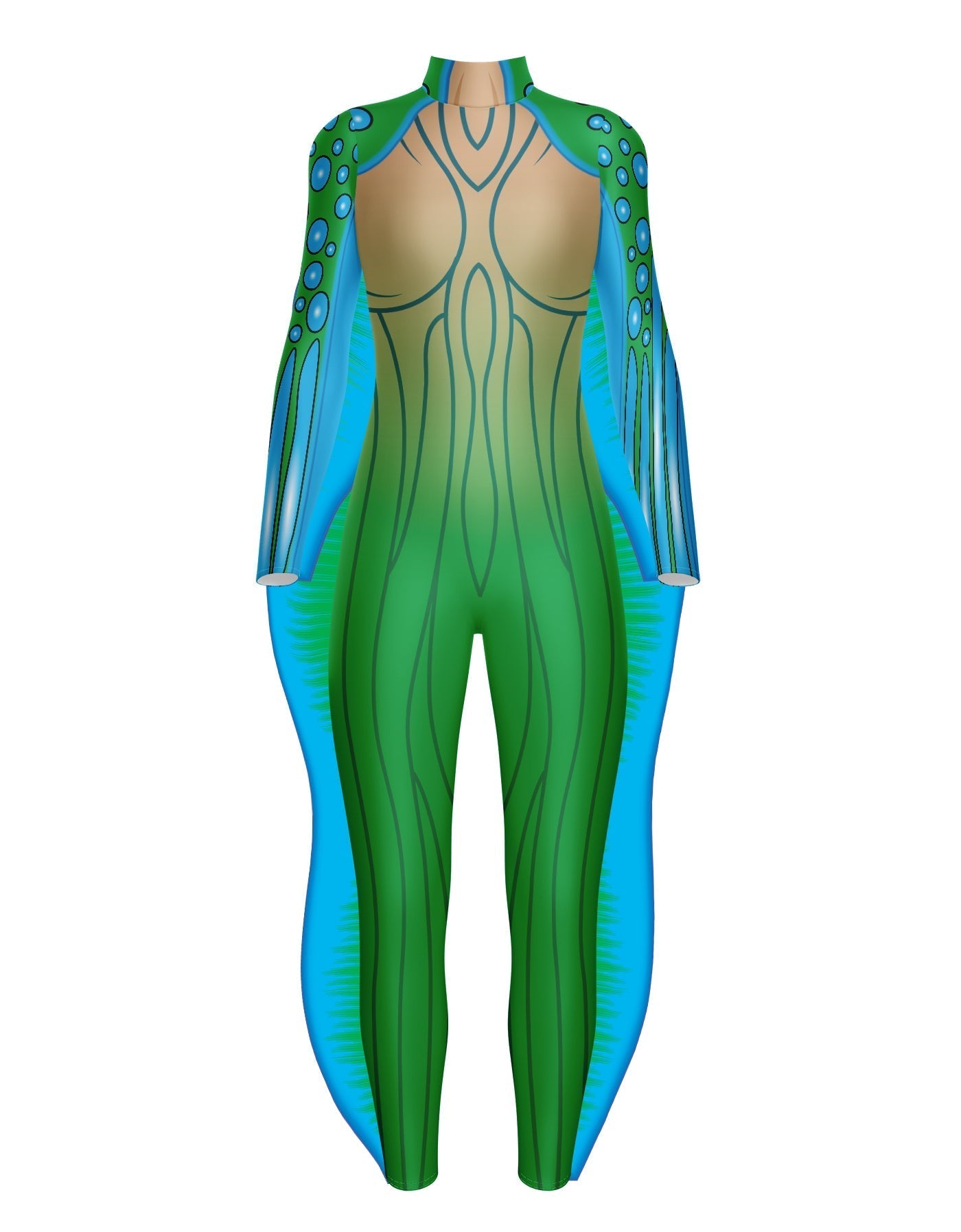 Sea Creature LS Tneck Zipper Back Unitard with Fins