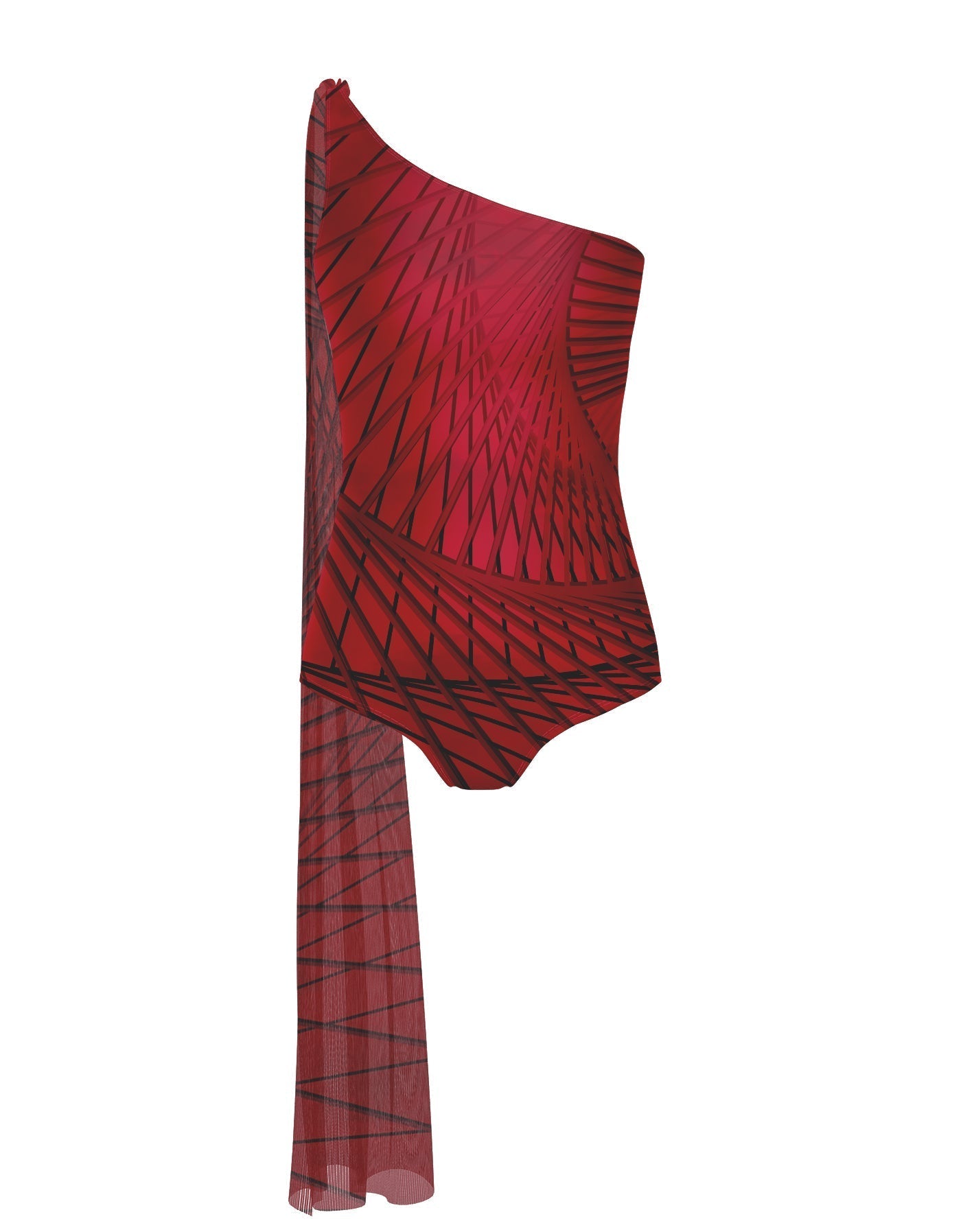 Fractal One Shoulder Leotard with Chiffon Sash