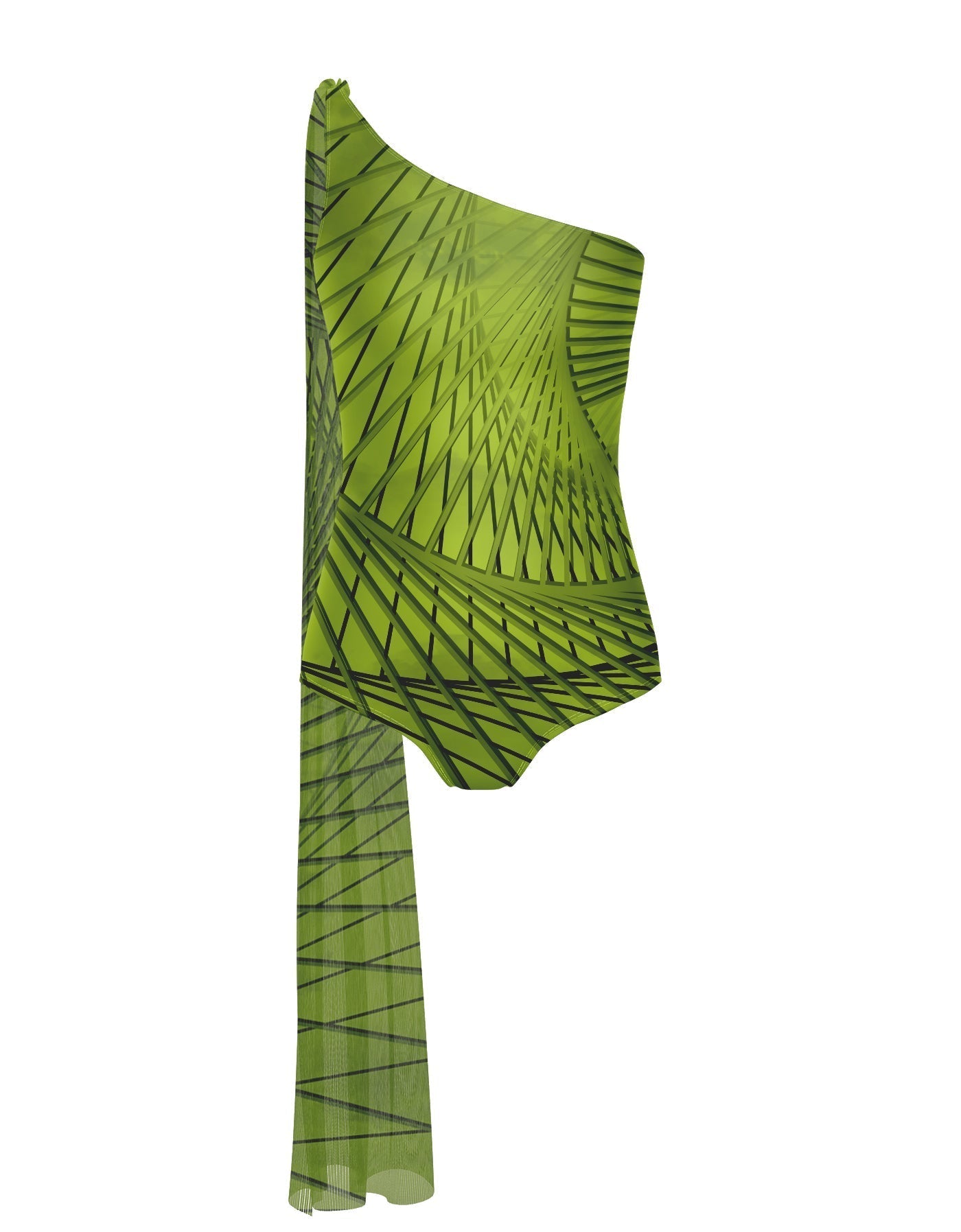Fractal One Shoulder Leotard with Chiffon Sash