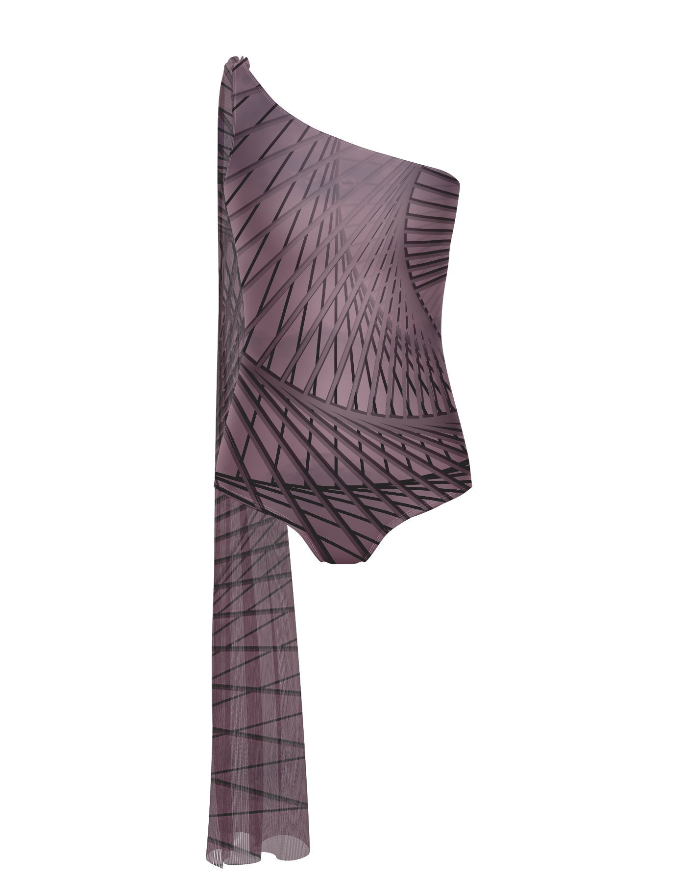 Fractal One Shoulder Leotard with Chiffon Sash