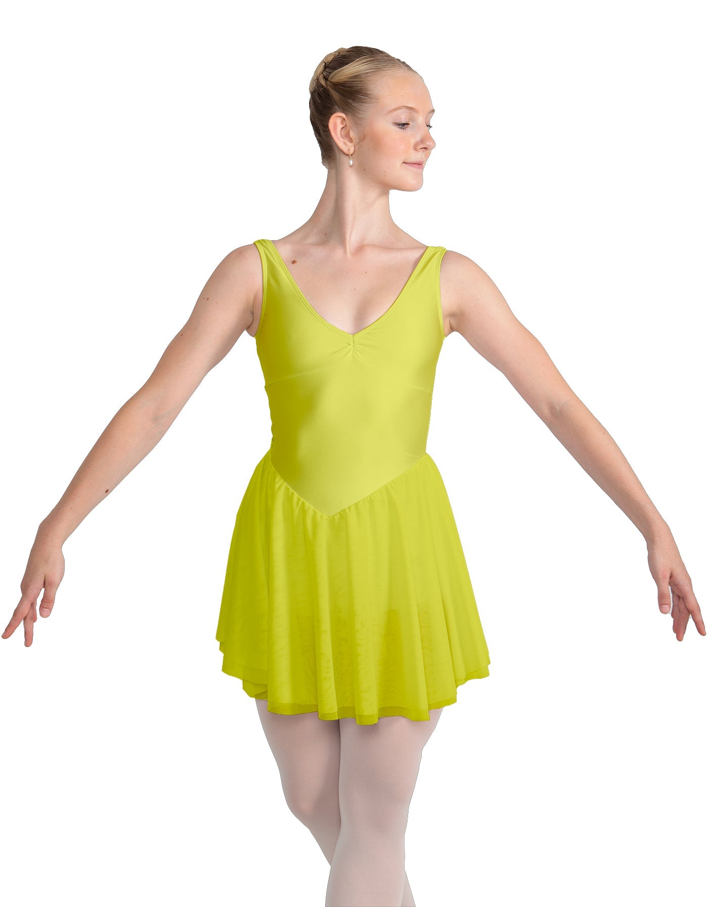 Solid Lycra and Chiffon V Neck Bodice Dress