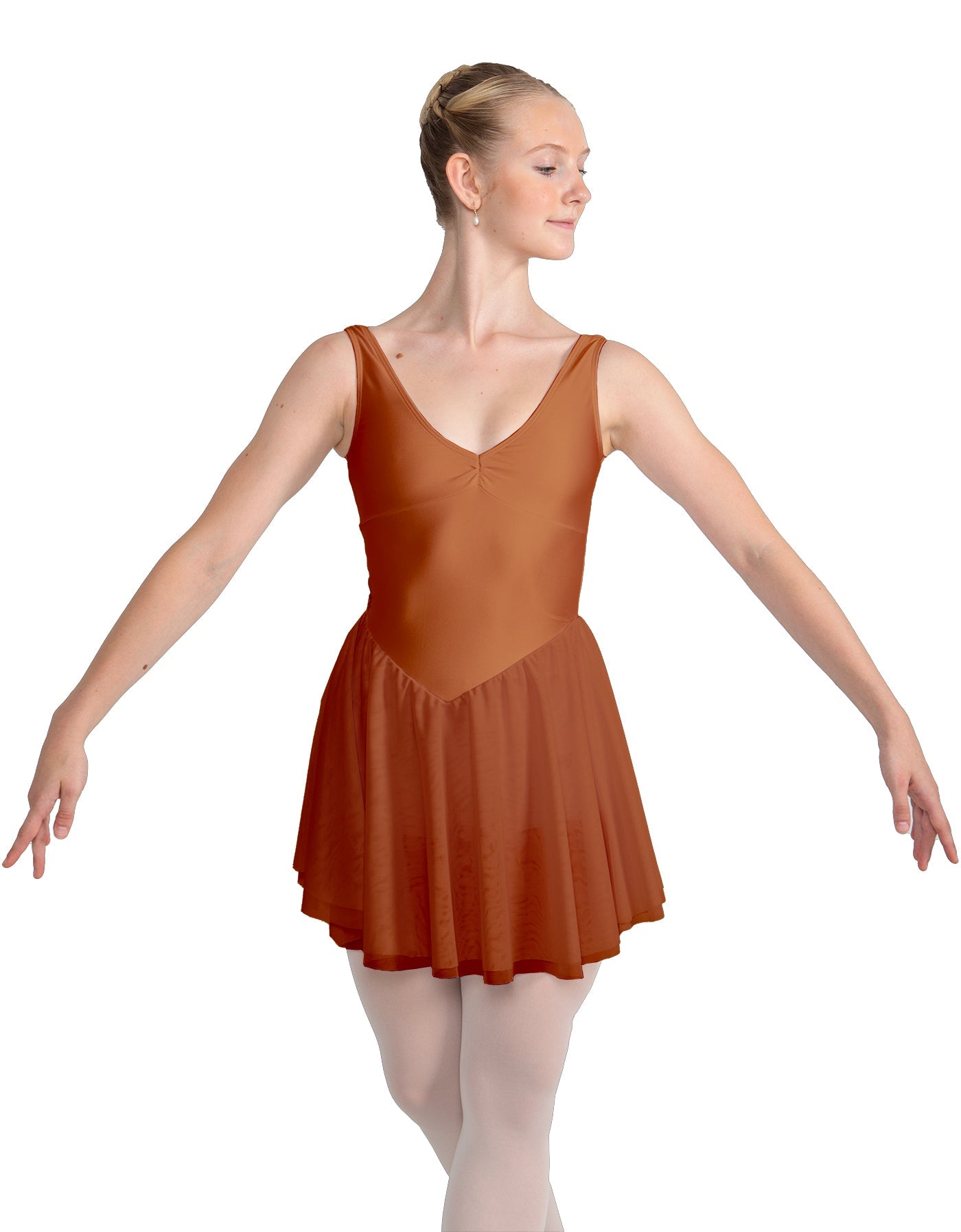 Solid Lycra and Chiffon V Neck Bodice Dress