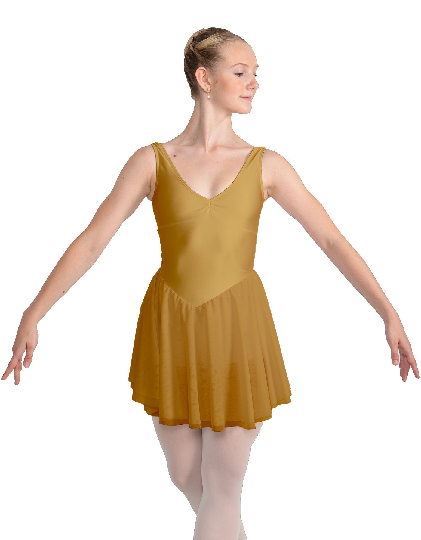 Solid Lycra and Chiffon V Neck Bodice Dress