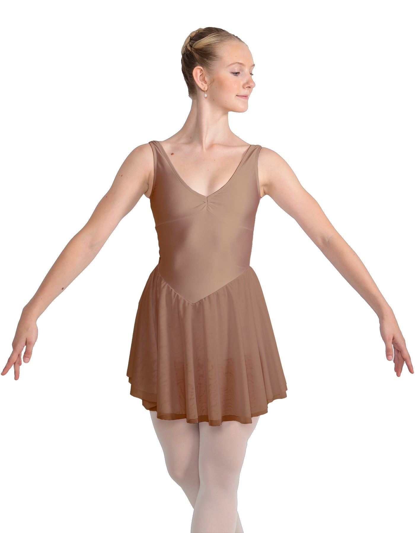 Solid Lycra and Chiffon V Neck Bodice Dress