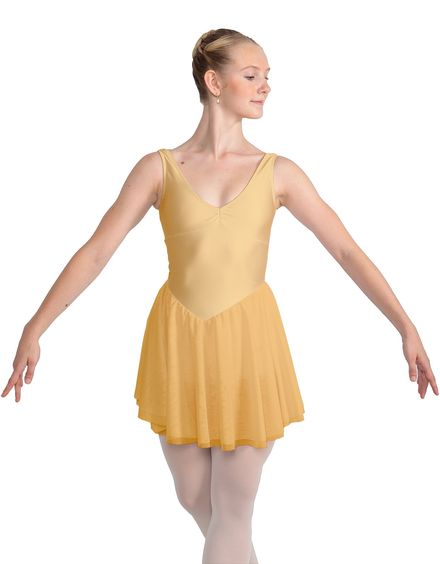 Solid Lycra and Chiffon V Neck Bodice Dress