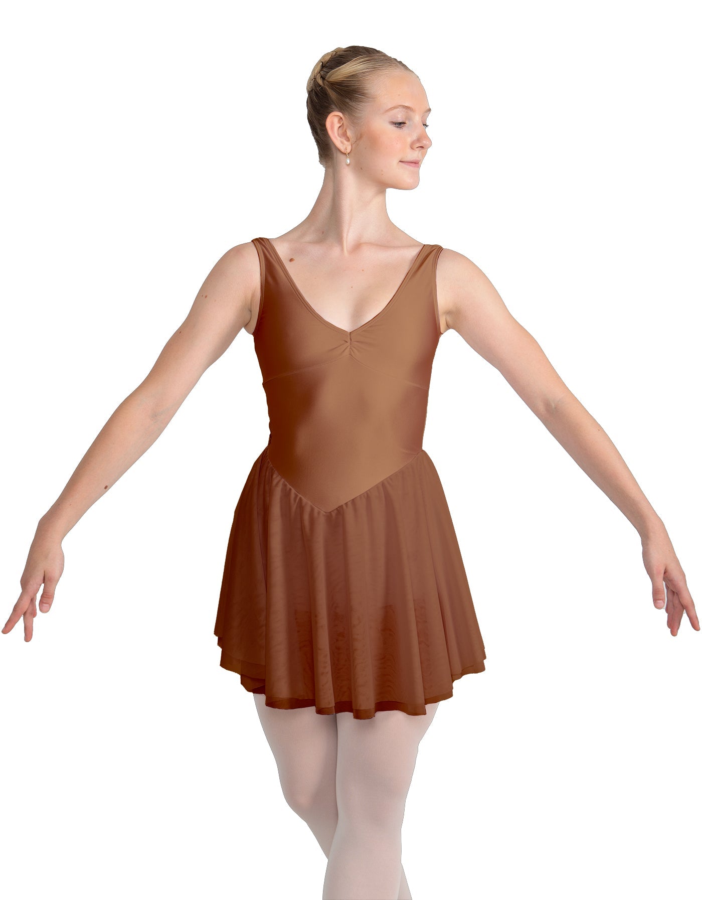 Solid Lycra and Chiffon V Neck Bodice Dress