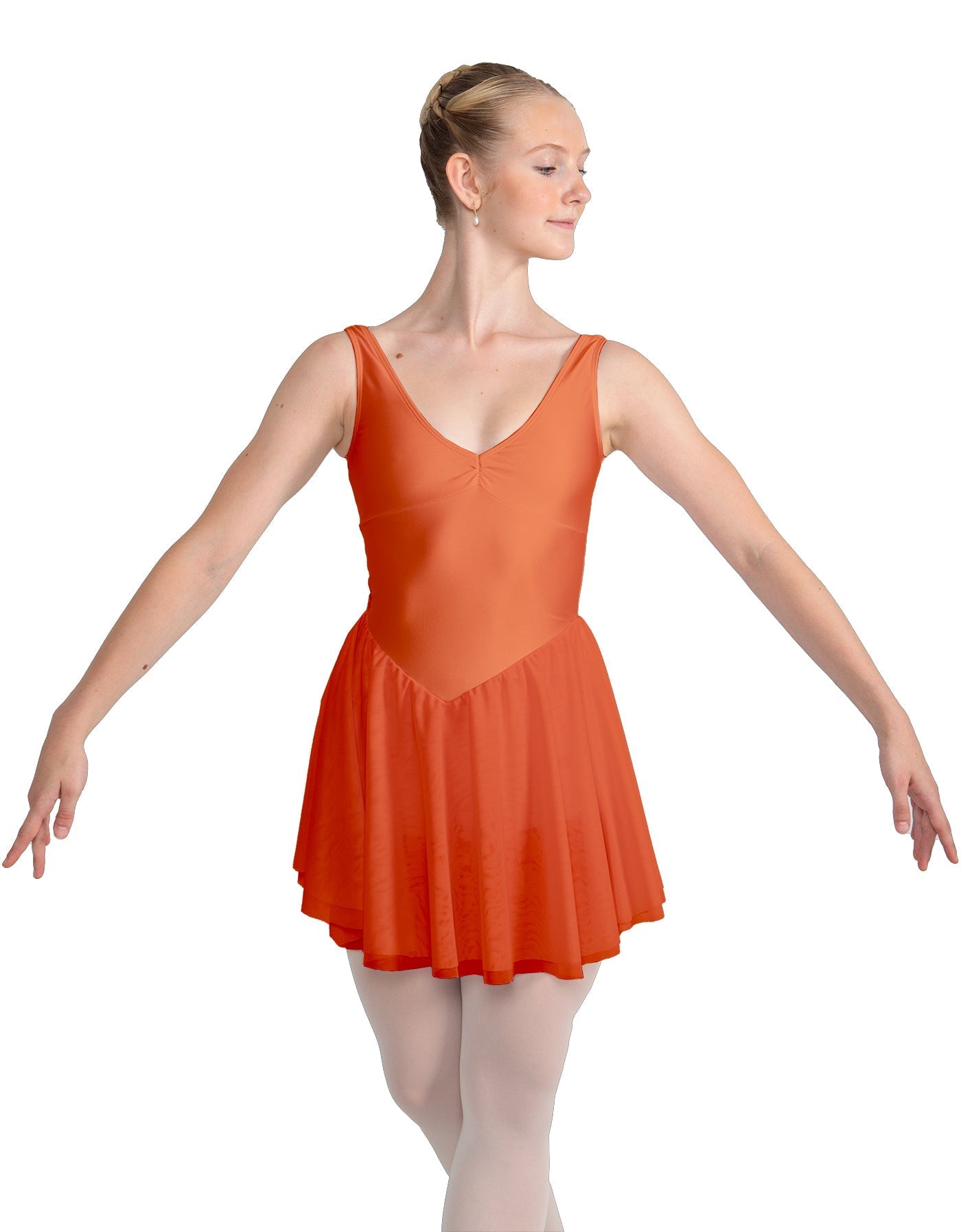 Solid Lycra and Chiffon V Neck Bodice Dress