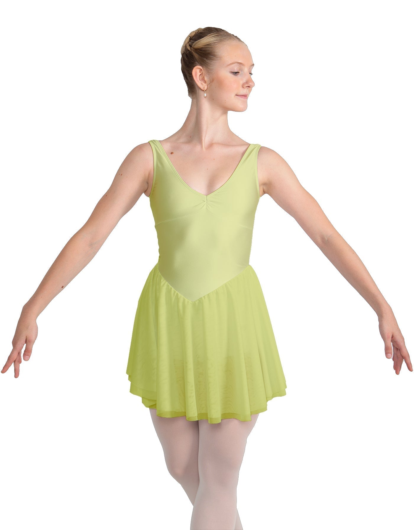 Solid Lycra and Chiffon V Neck Bodice Dress
