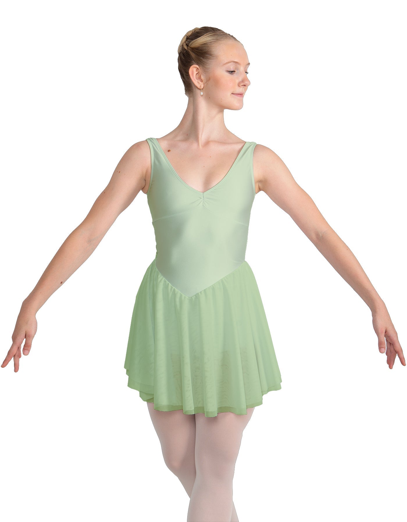 Solid Lycra and Chiffon V Neck Bodice Dress
