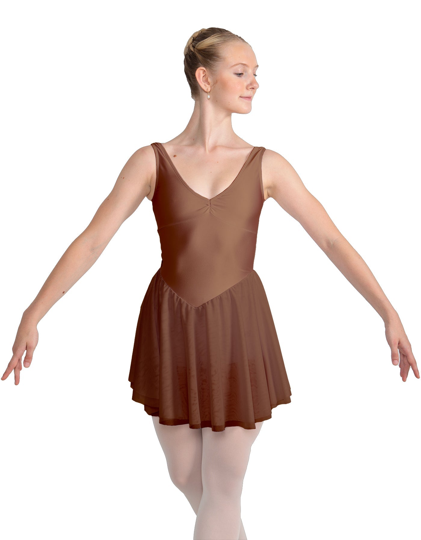 Solid Lycra and Chiffon V Neck Bodice Dress