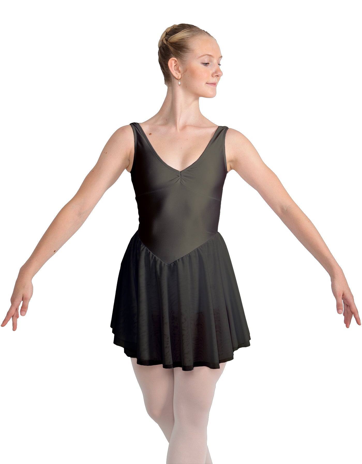 Solid Lycra and Chiffon V Neck Bodice Dress