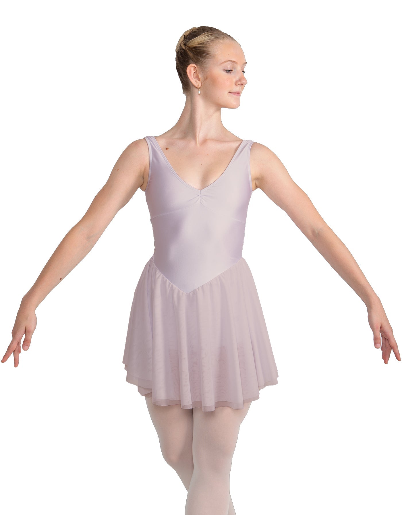 Solid Lycra and Chiffon V Neck Bodice Dress