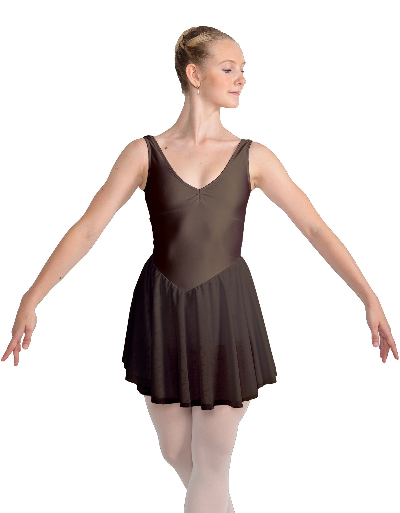 Solid Lycra and Chiffon V Neck Bodice Dress