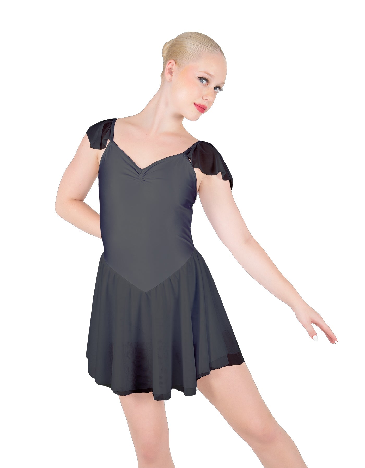 Solid Lycra and Chiffon Flutter Sweetheart Dress