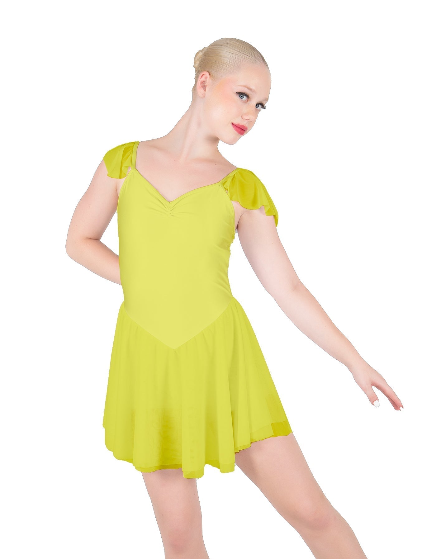 Solid Lycra and Chiffon Flutter Sweetheart Dress