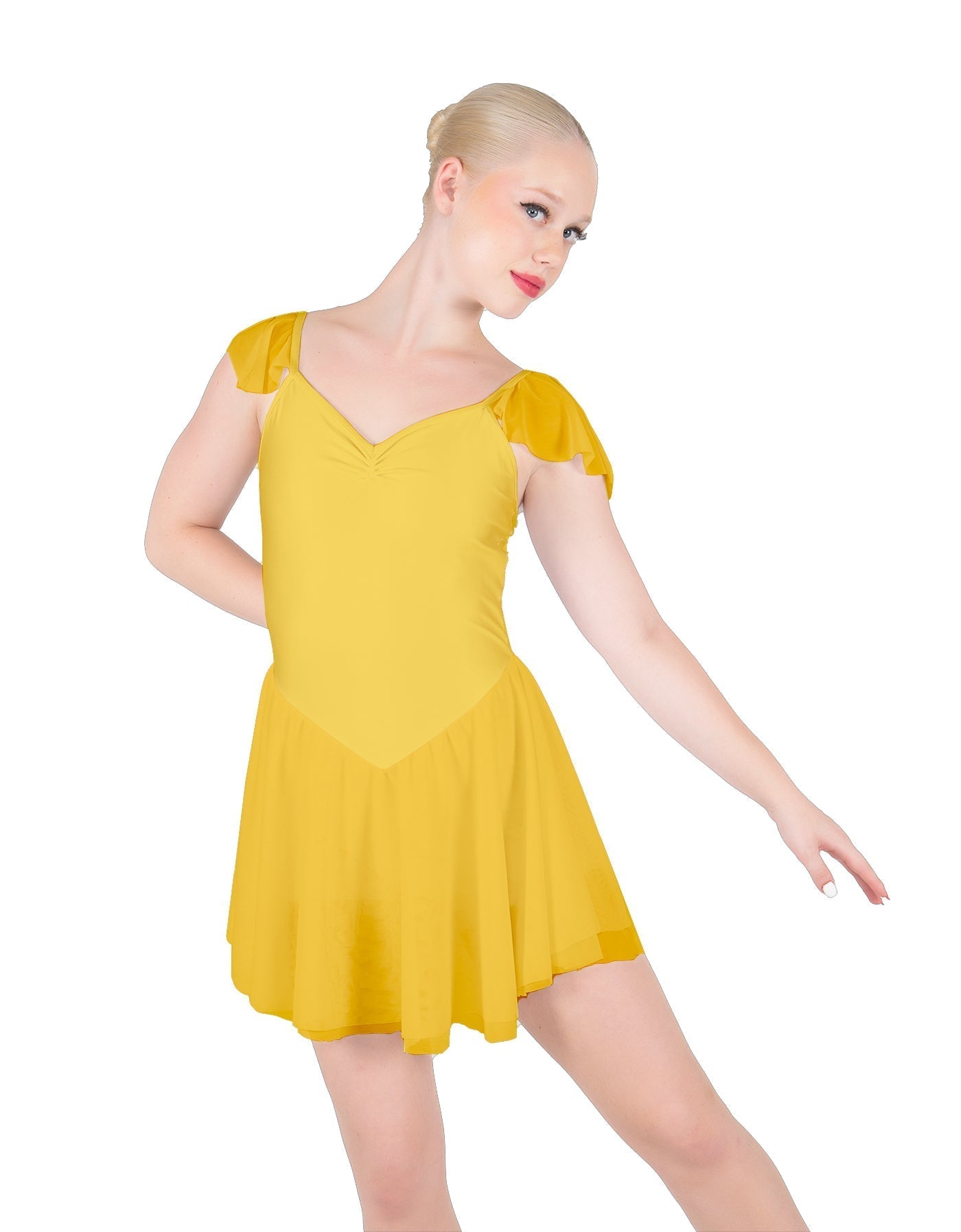 Solid Lycra and Chiffon Flutter Sweetheart Dress
