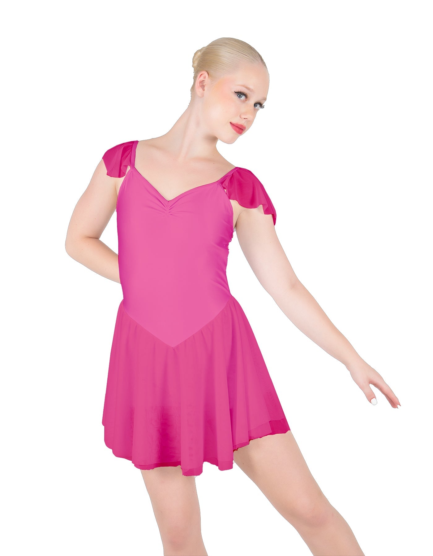Solid Lycra and Chiffon Flutter Sweetheart Dress