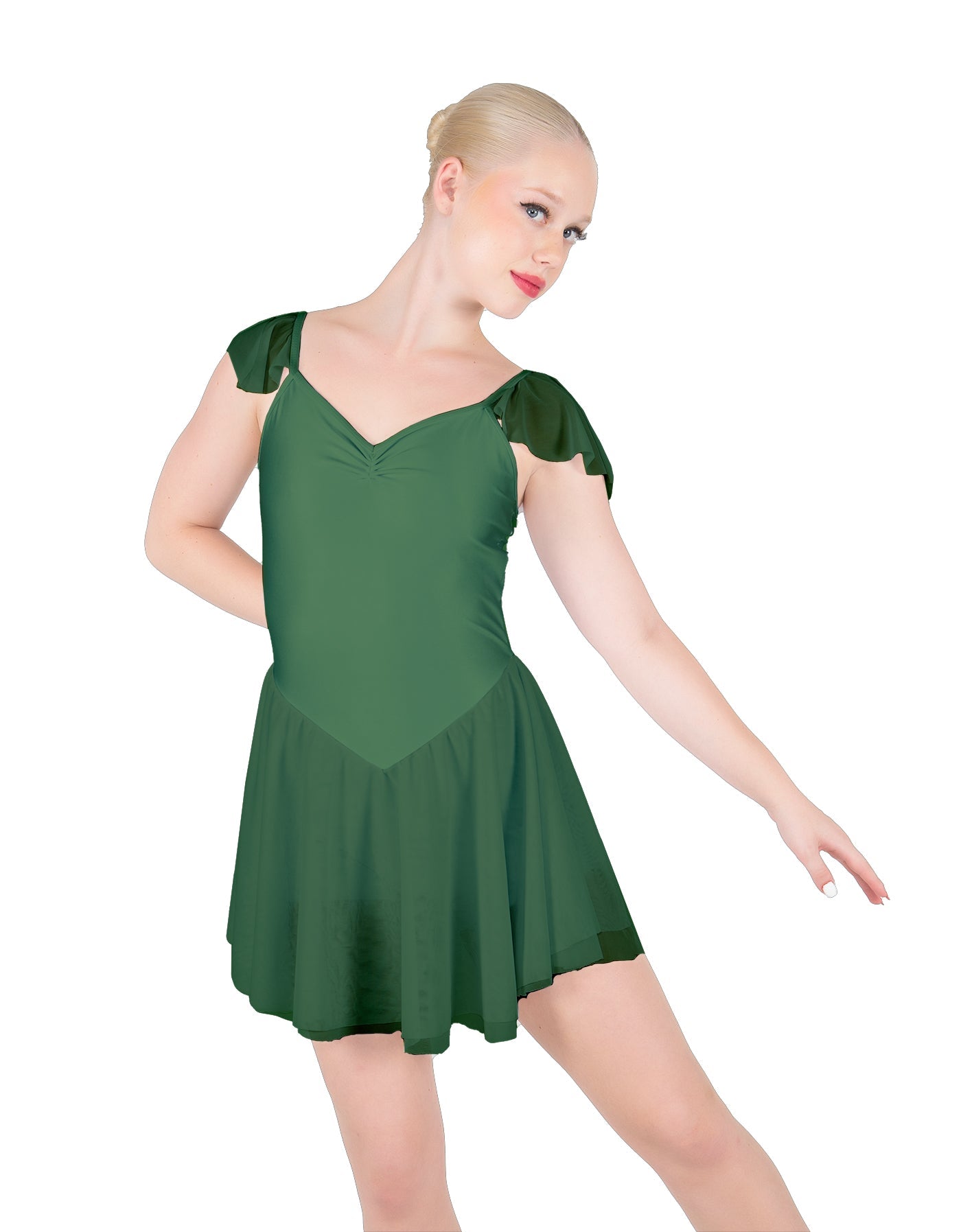 Solid Lycra and Chiffon Flutter Sweetheart Dress