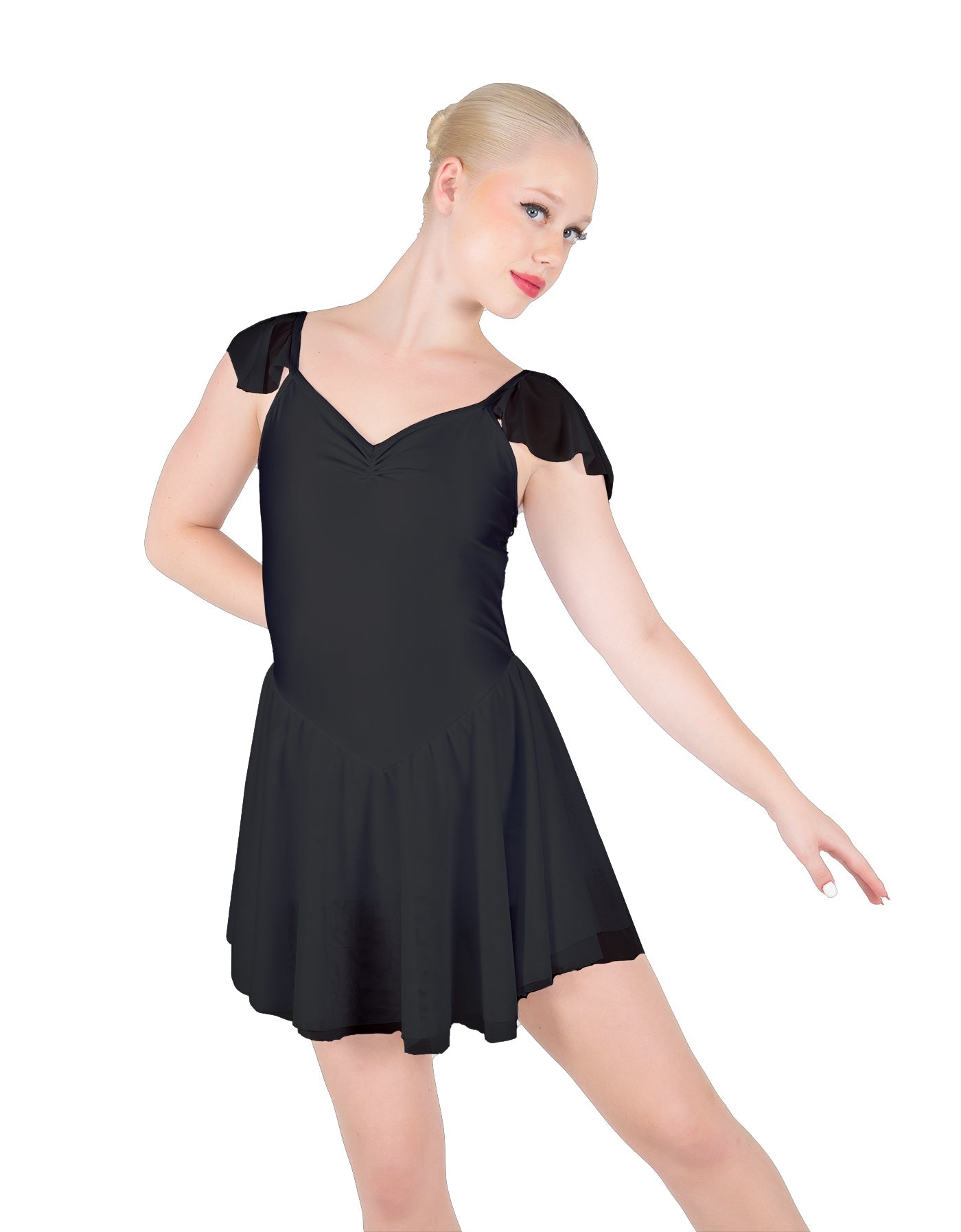 Solid Lycra and Chiffon Flutter Sweetheart Dress