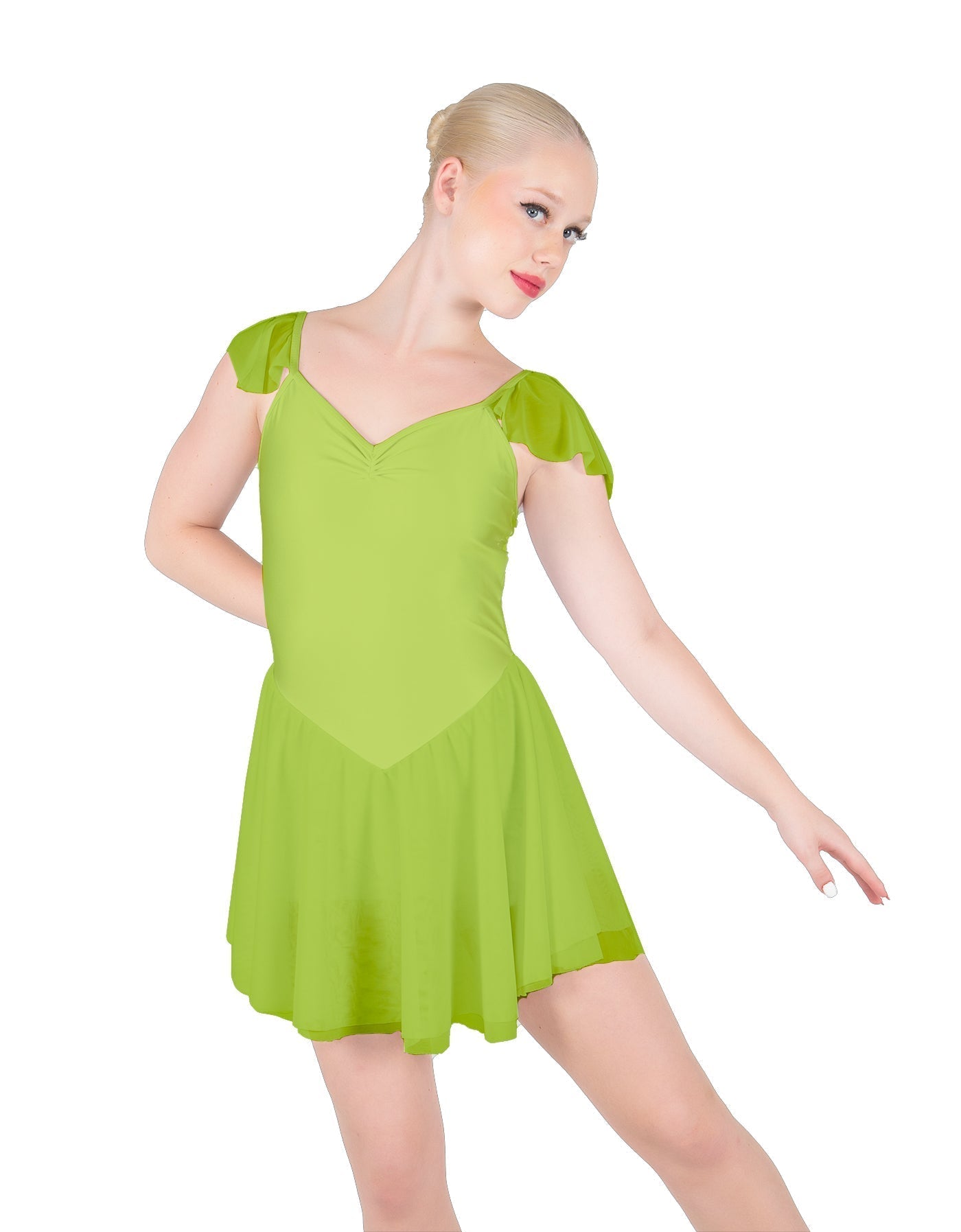 Solid Lycra and Chiffon Flutter Sweetheart Dress
