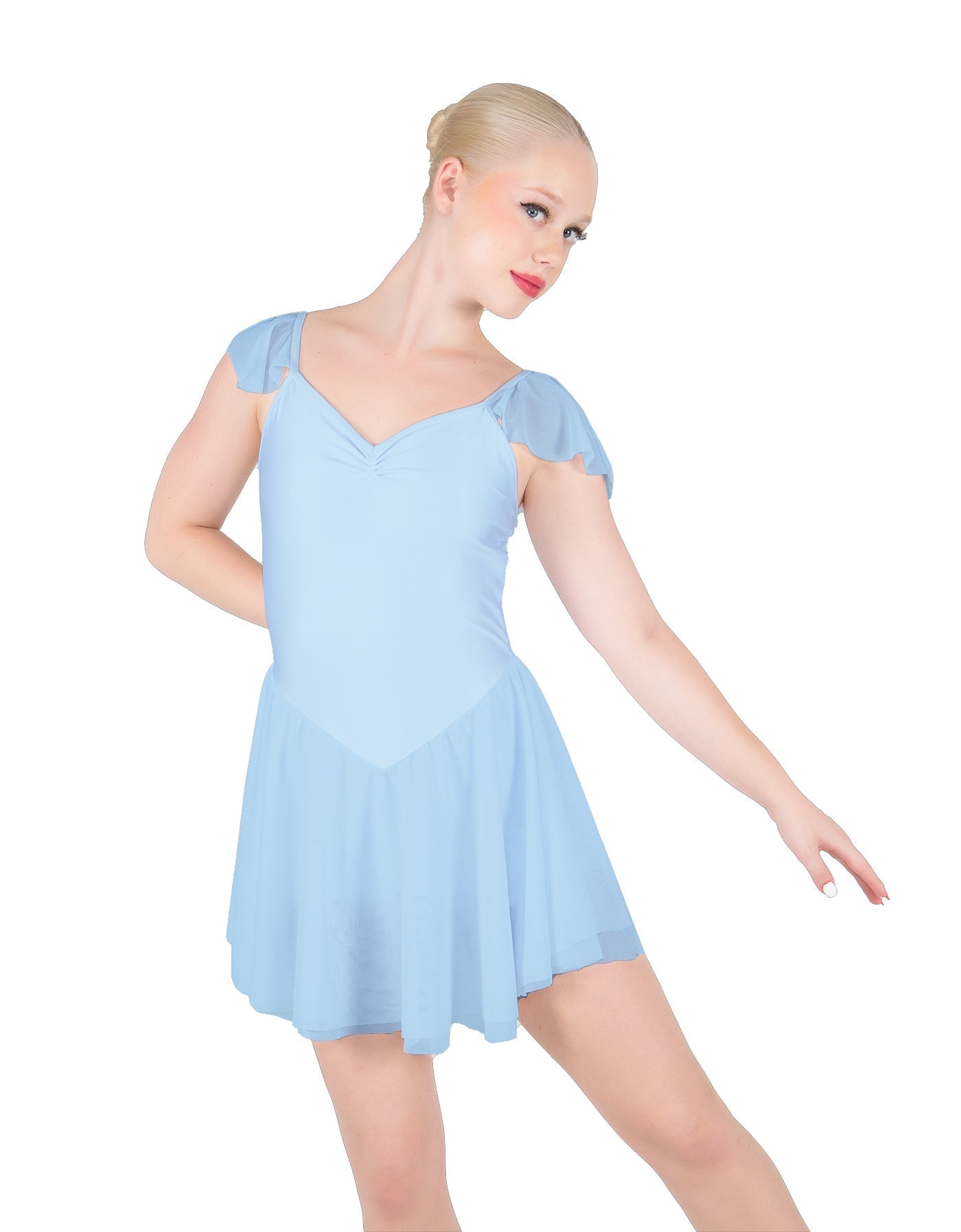 Solid Lycra and Chiffon Flutter Sweetheart Dress