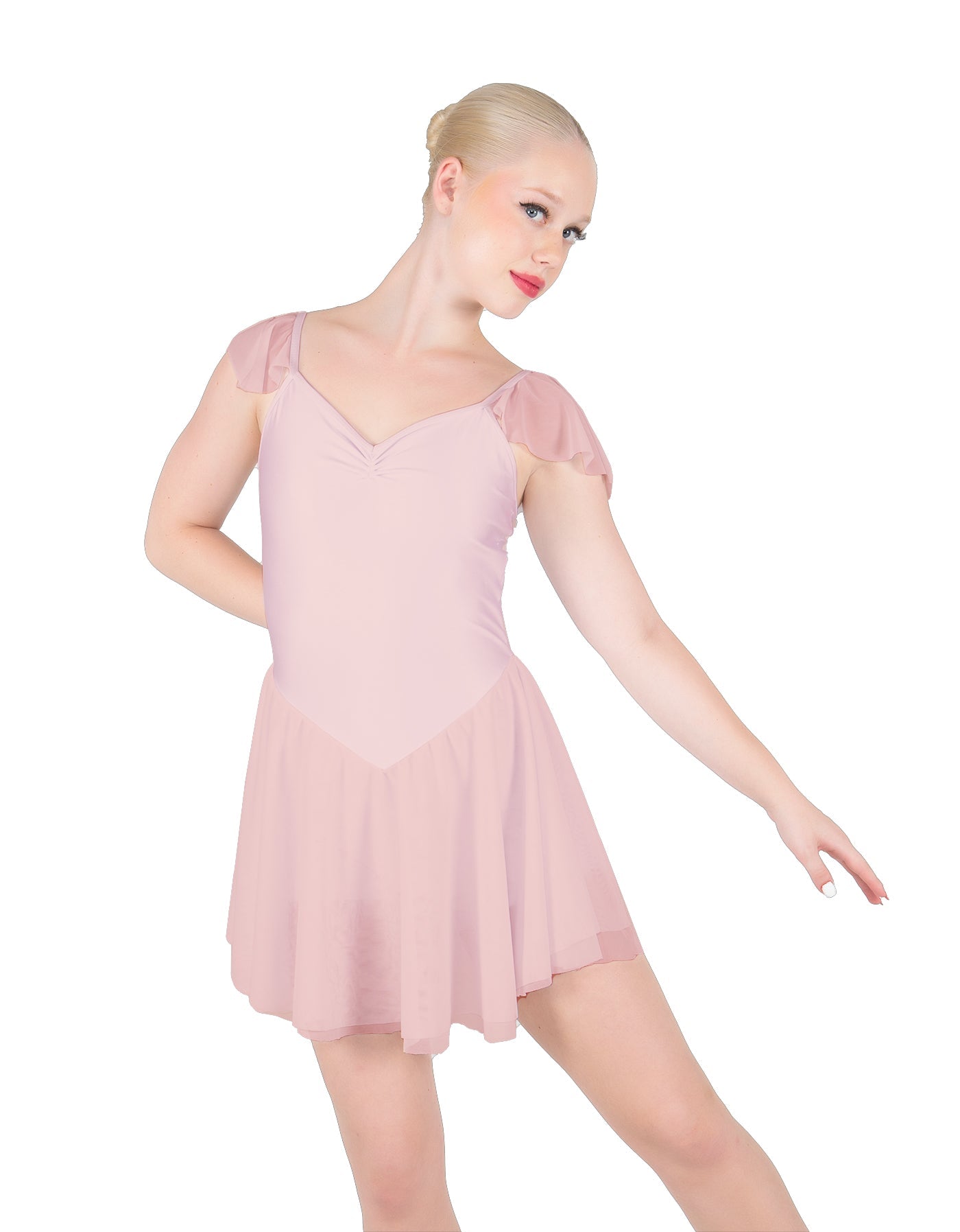 Solid Lycra and Chiffon Flutter Sweetheart Dress