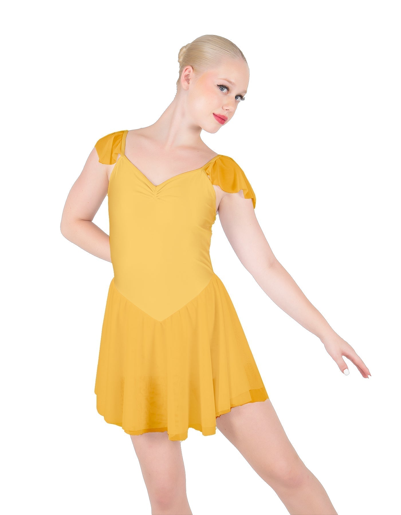 Solid Lycra and Chiffon Flutter Sweetheart Dress