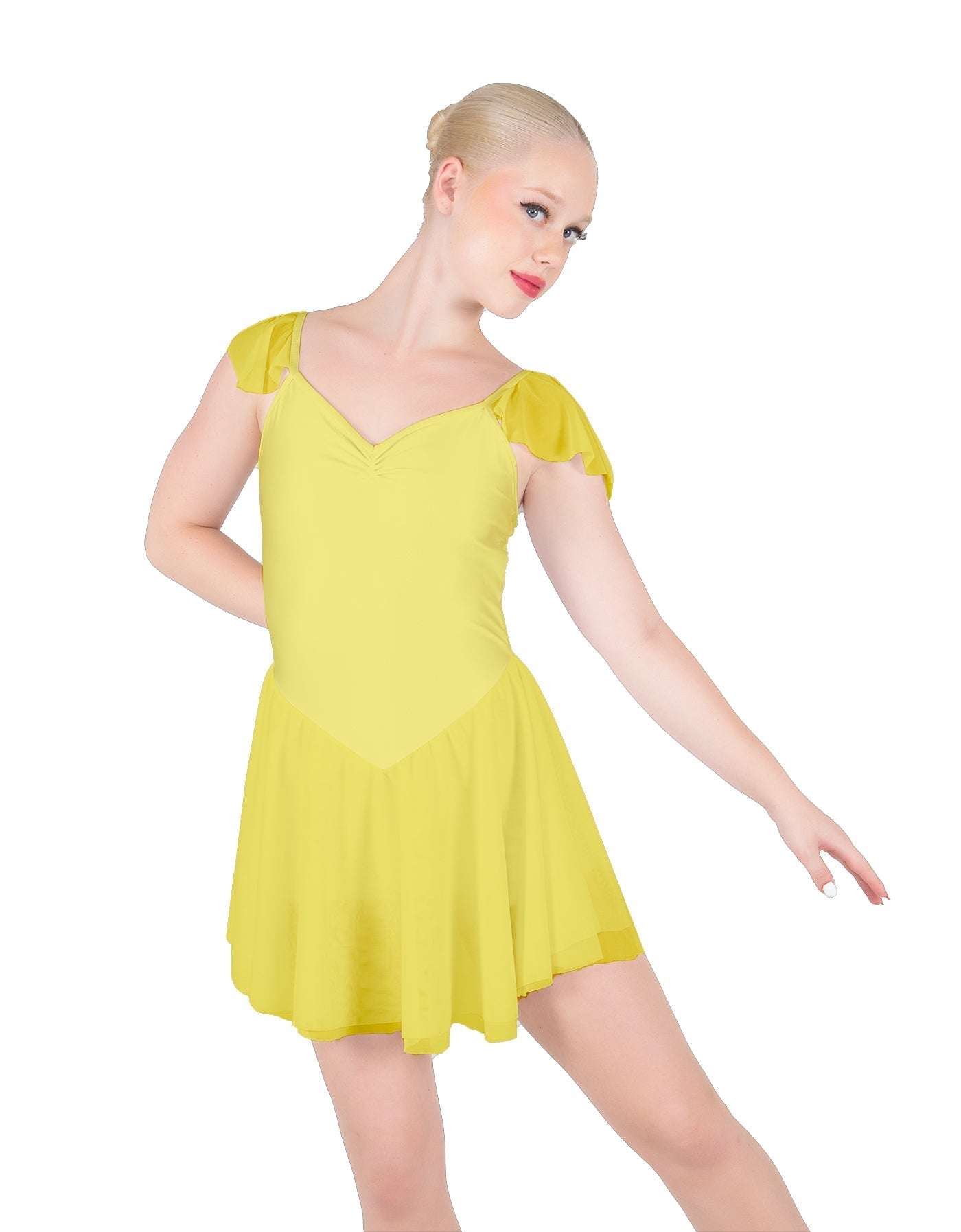 Solid Lycra and Chiffon Flutter Sweetheart Dress