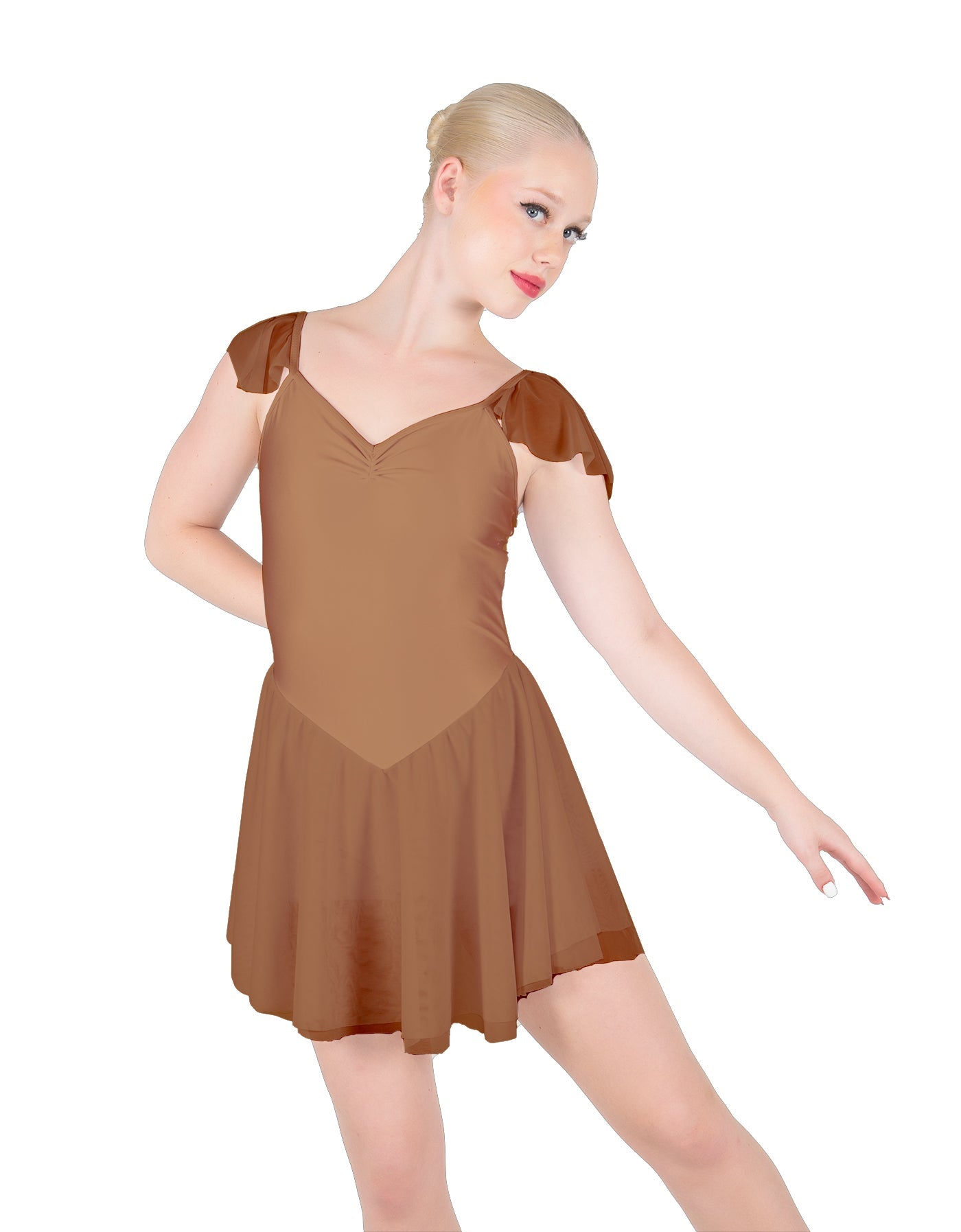 Solid Lycra and Chiffon Flutter Sweetheart Dress