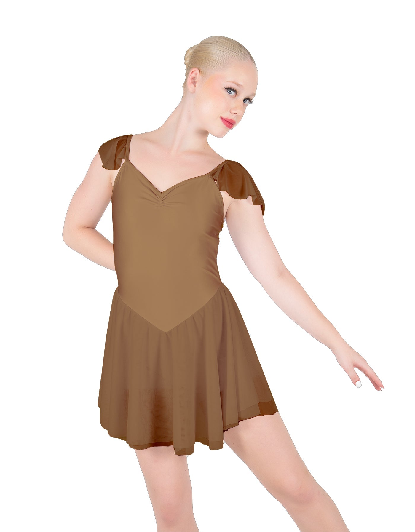 Solid Lycra and Chiffon Flutter Sweetheart Dress