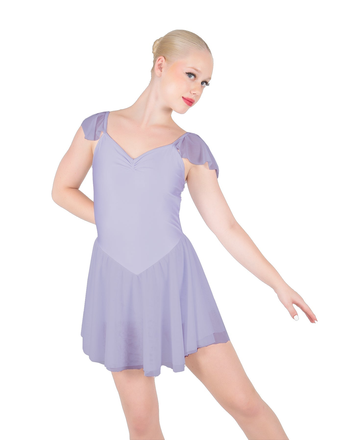 Solid Lycra and Chiffon Flutter Sweetheart Dress