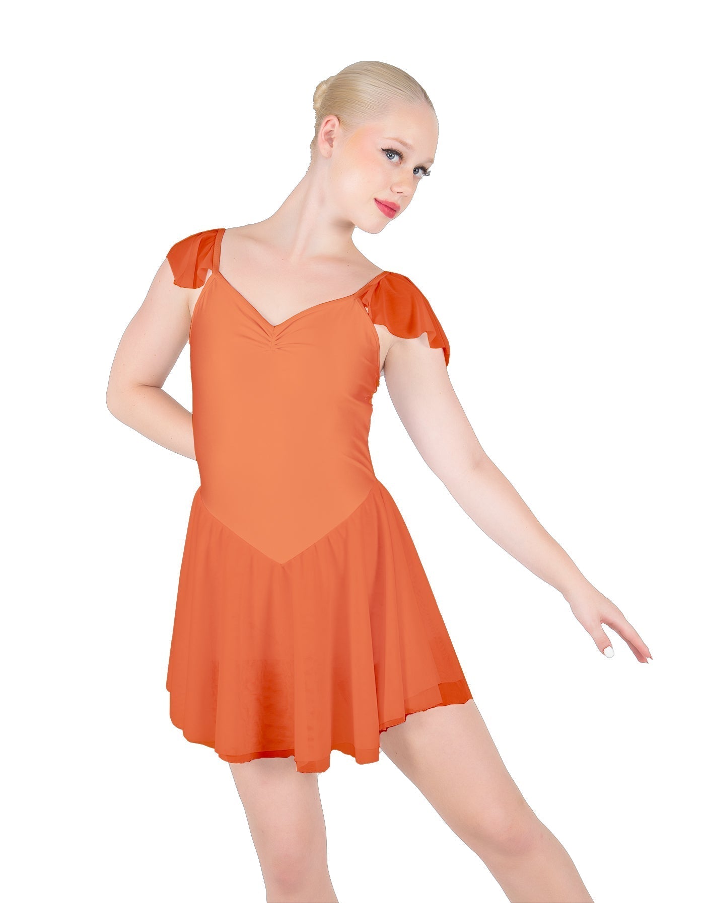 Solid Lycra and Chiffon Flutter Sweetheart Dress