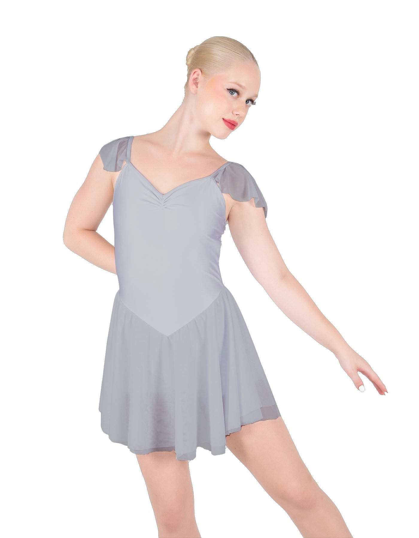 Solid Lycra and Chiffon Flutter Sweetheart Dress