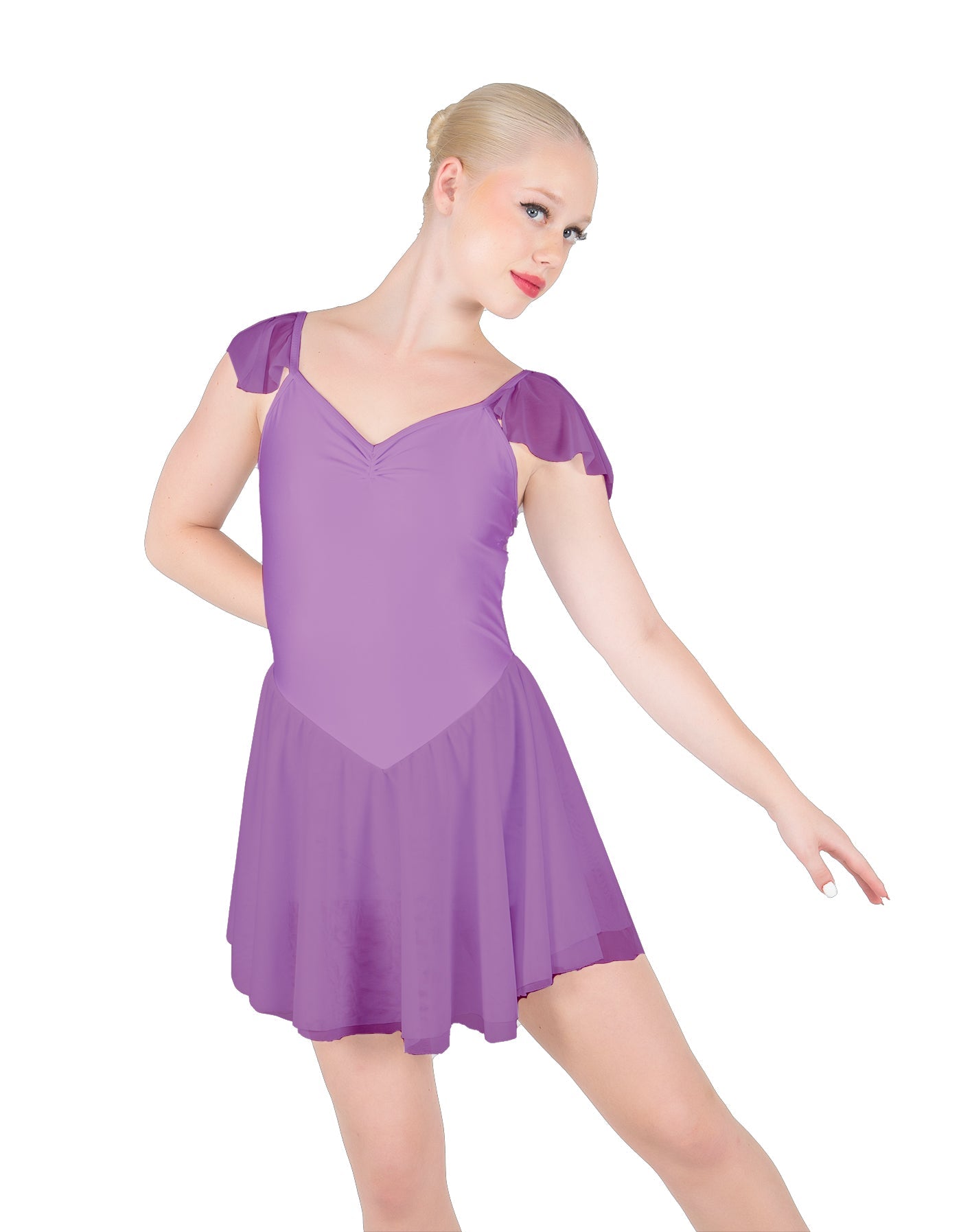 Solid Lycra and Chiffon Flutter Sweetheart Dress