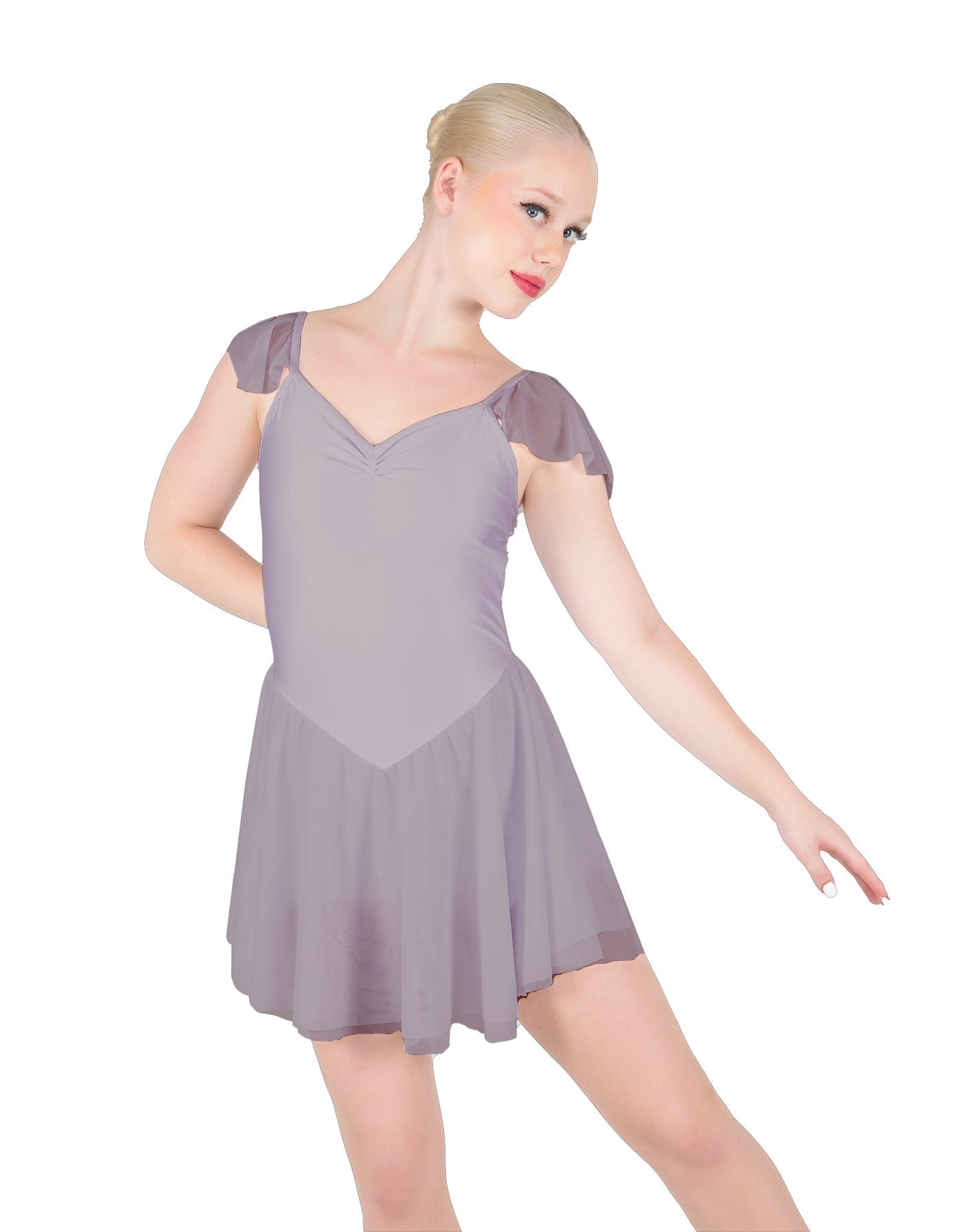 Solid Lycra and Chiffon Flutter Sweetheart Dress
