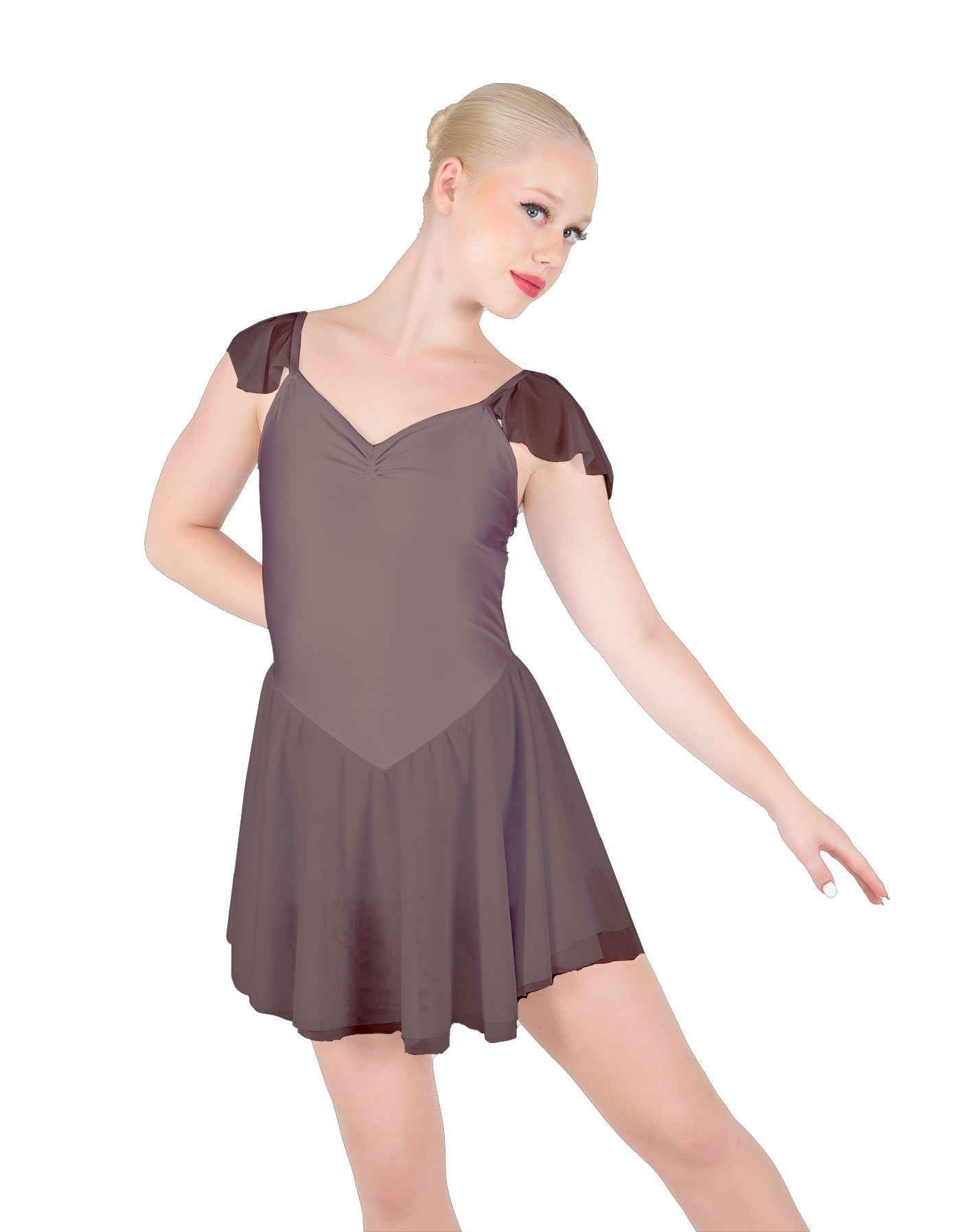 Solid Lycra and Chiffon Flutter Sweetheart Dress