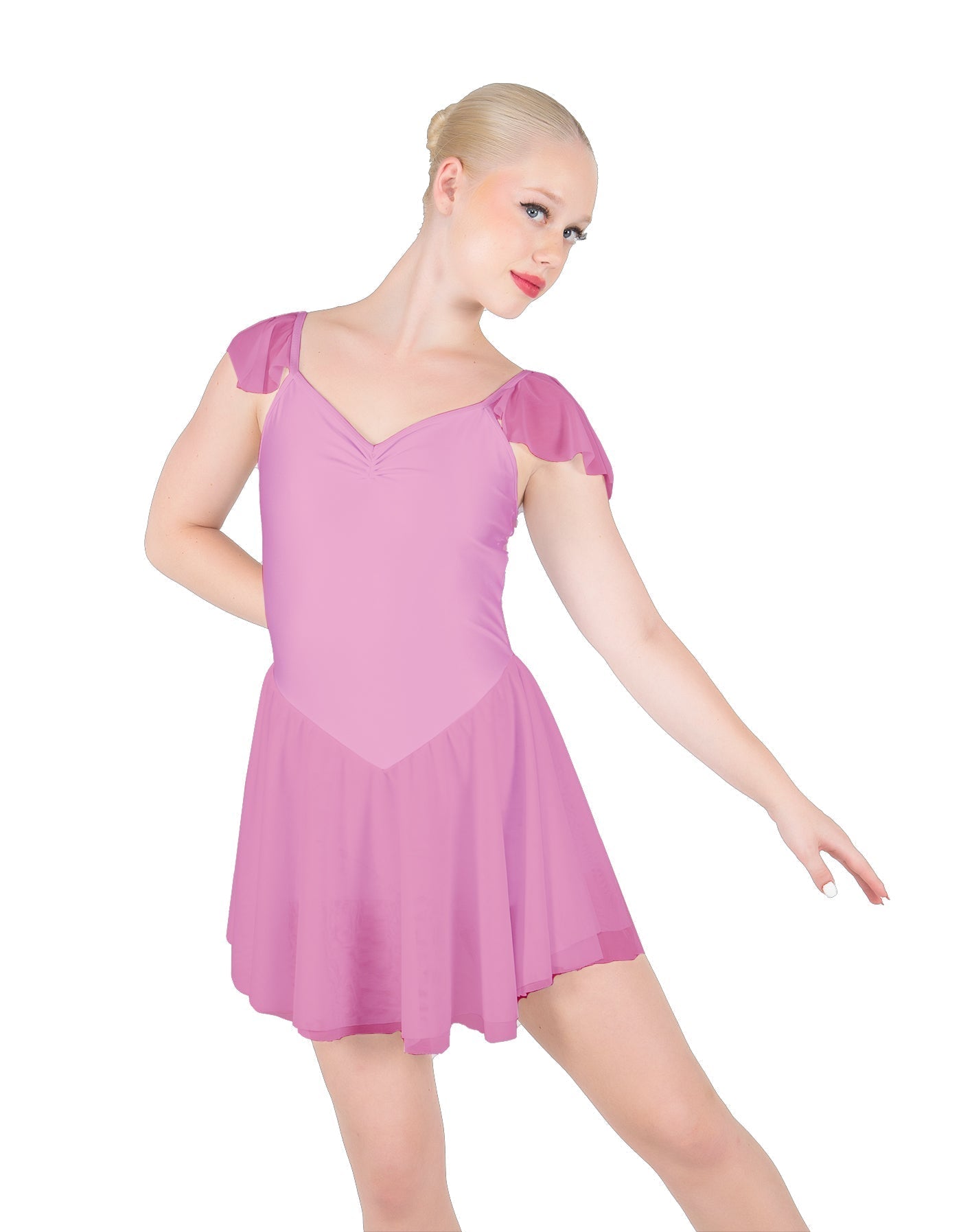 Solid Lycra and Chiffon Flutter Sweetheart Dress