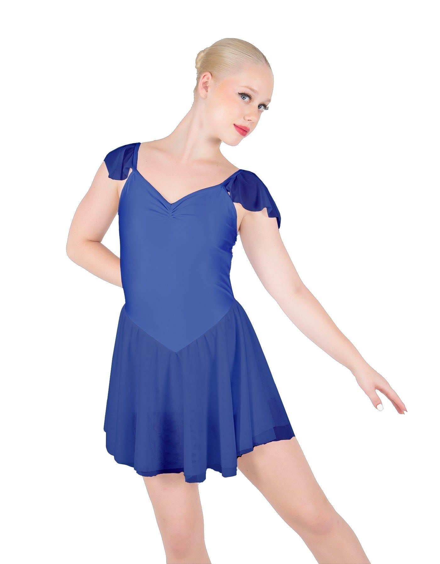 Solid Lycra and Chiffon Flutter Sweetheart Dress